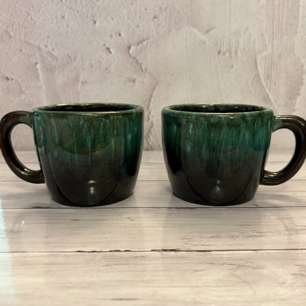Blue Mountain Mug Set w/ Handle Drip Glaze Redware Mid Century (SKU: 212MI)